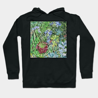 Garden with agapanthus from gouache painting by Jo Reitze Hoodie